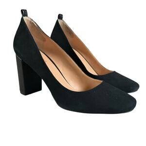 Franco Sarto Black Suede Block Heel Pumps Snake Embossed Size 11M Career Elegant